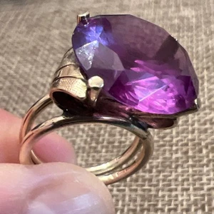 Antique Edwardian 10k Yellow Gold Round Purple Sapphire Ring sz 5.25 8.61g - Picture 1 of 23