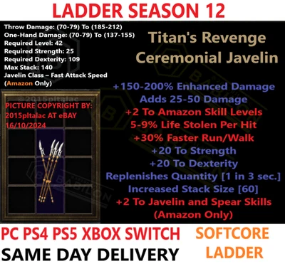 ✅ PC PS4 PS5 XBOX SWITCH ✅ LADDER TITAN'S REVENGE 180+ DIABLO 2 RESURRECTED D2R - Image 1 of 2