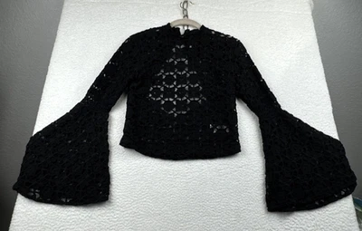 Top Gitano Free People Negro Crochet Manga Campana Espalda Abierta Boho Capricho XS Foto 1 de 4