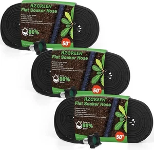 Flat Soaker Hose 50FT x 3 PACK,Drip for Garden Beds 150FT, Black - Picture 1 of 7