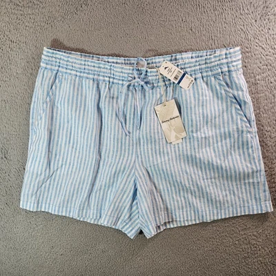 $110 NUEVO Tommy Bahama 100% Lino Fácil Pantalones Cortos Mujer XL Ocean Surf Azul Rayas Foto 1 de 4