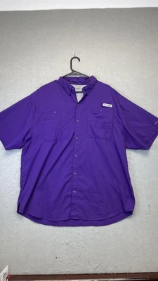 Columbia PFG Shirt Mens XL Purple Omni-Shade Button Front Short Sleeve Fishing - Image 1 of 4