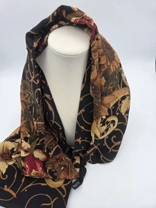 Sciarpa di seta vintage Chanel nero/marrone stampa girasole 36 pollici - Foto 1 di 7