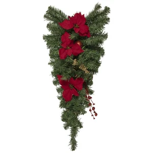 Northlight 30'' Red Poinsettia Gold Pine Cone Christmas Teardrop Swag - Picture 1 of 4