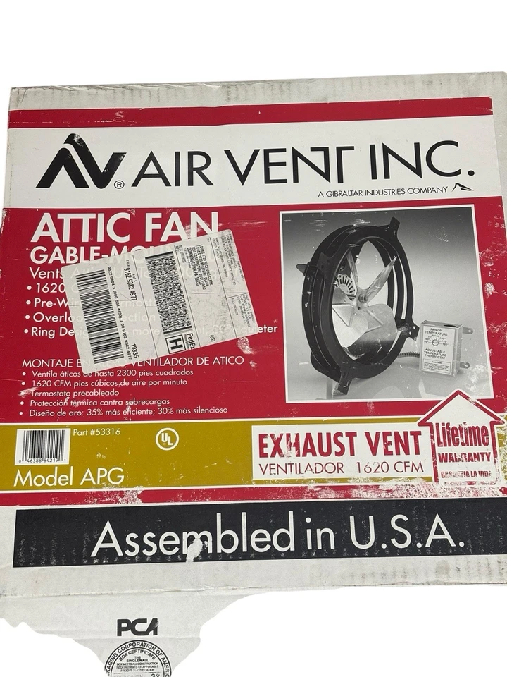 Ventilador de ático Air Vent Inc montado a dos aguas modelo APG 1620 CFM con termostato  Foto 1 de 4