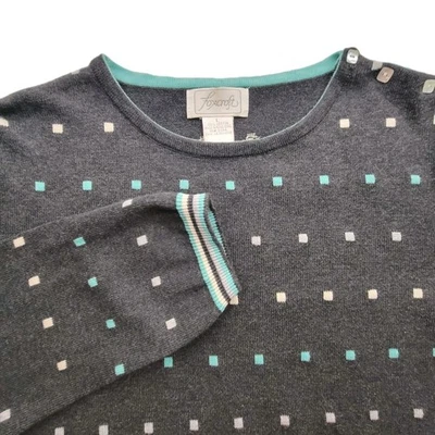 VTG 90s Foxcroft Jacquard Cotton Knit Sweater Ribbed Sleeve Hem Sz L Minimalist  - Image 1 of 4