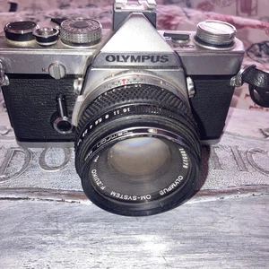 Olympus OM-1n 35mm SLR Film Camera w/ OM Auto-S 50mm f/1.8 Lens - Picture 1 of 9