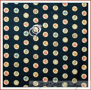BonEful Fabric FQ Cotton Quilt VTG Black Rose Flower Garden Butterfly Polka Dot - Picture 1 of 11
