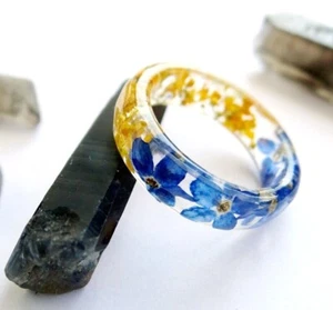 Blau gelb Harzring Vergiss mich nicht Blumen Ring Verlobungsring Verlobungsringe - Bild 1 von 8