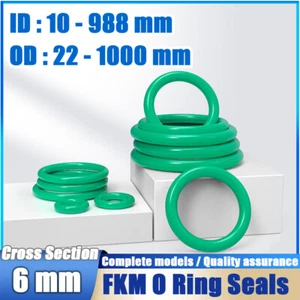 Sellos métricos de goma FKM O Ring 6 mm sección transversal 10 mm-988 mm ID - Imagen 1 de 196
