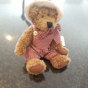 Boyds Bears RAGNA 1998 Plush 8” w/Red Gingham Romper/Beige Hat - Picture 1 of 2