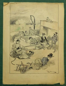 Alfred Robida (1848 - 1926), dessin et aquarelle, "Le Mal de mer", 1900 - Imagen 1 de 12