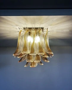 Murano ceiling lamp - 32 amber and clear glass petals - Picture 1 of 14