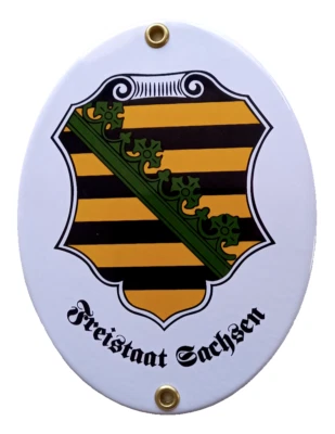 ELINA EMAIL SCHILDER Freistaat Sachsen Wappenschild Türschild Emailschild 11,5 x 15 cm; Nr. 2074
