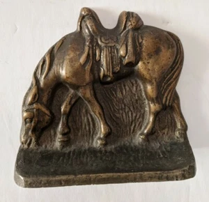 Vintage massiv Messing Pferd Buchstütze EINZELSATTEL Western Cowboy grasend - Bild 1 von 5