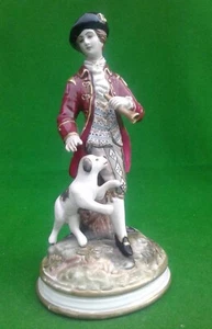 CONTINENTAL FIGURE OF A “BOY WITH A HORN AND HIS DOG”. - Picture 1 of 12