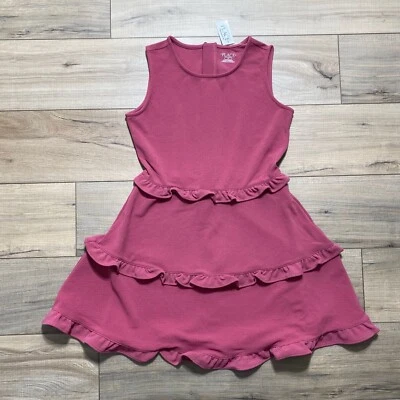 The Children’s Place 女孩荷叶边提花分层连衣裙 16 码马拉加玫瑰 — 第 1/4 张图片