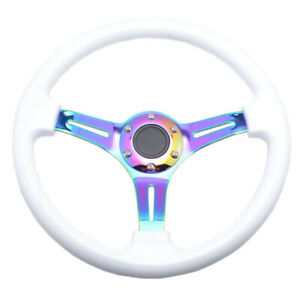 14" Universal JDM Deep Dish Corn White ABS Steering Wheel Neochrome Spoke 350mm
