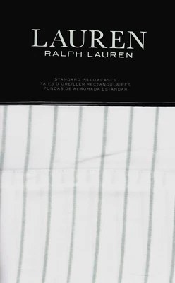 Ralph Lauren 2 Standard Pillowcases Spencer Stripe Sage Green Sateen Nautical - Image 1 of 4