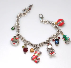 Brighton Christmas Charm Bracelet 7" 8"  Snowman Santa Tree Rhinestone AP21 - Picture 1 of 17