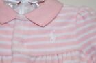 NEW Ralph Lauren VELOUR Kids Baby Girl Footed Coveralls Pink White Stripe 3 9 M