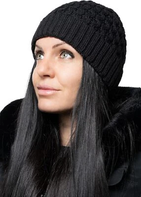Gorro Unisex 100% Lana Merino Sombrero Suave y Cálido Invierno Negro  Foto 1 de 3