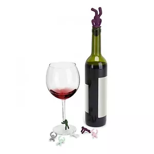 Umbra NUEVO COLOR Drinking Buddy Tapón de Botella de Vino y Dijes de Copa de Vino, Juego de 7 Piezas - Imagen 1 de 3