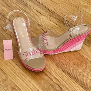 Juicy Couture Espadrille Keilabsatz Größe 8,5 heißrosa Knöchelriemen Plattform neu mit Etikett - Bild 1 von 6