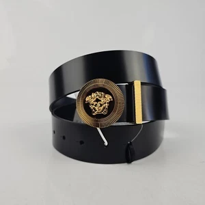 Versace Medusa Biggie Men's Black/Gold 40mm Leather Belt New - Picture 1 of 8