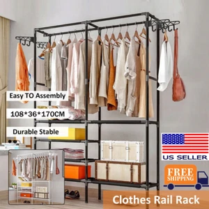 Heavy Duty Adjustable Closet Storage Shelf Metal Garment Rack Clothes Organizer - Picture 1 of 18