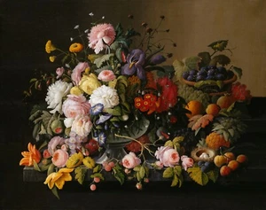 Severin Roesen : "Still Life: Flowers and Fruit" - Giclee Fine Art Print - Picture 1 of 7