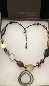 Silpada Pendant Necklace N1787 Sterling Silver Brass Pearl Shell Horn  - Picture 1 of 2