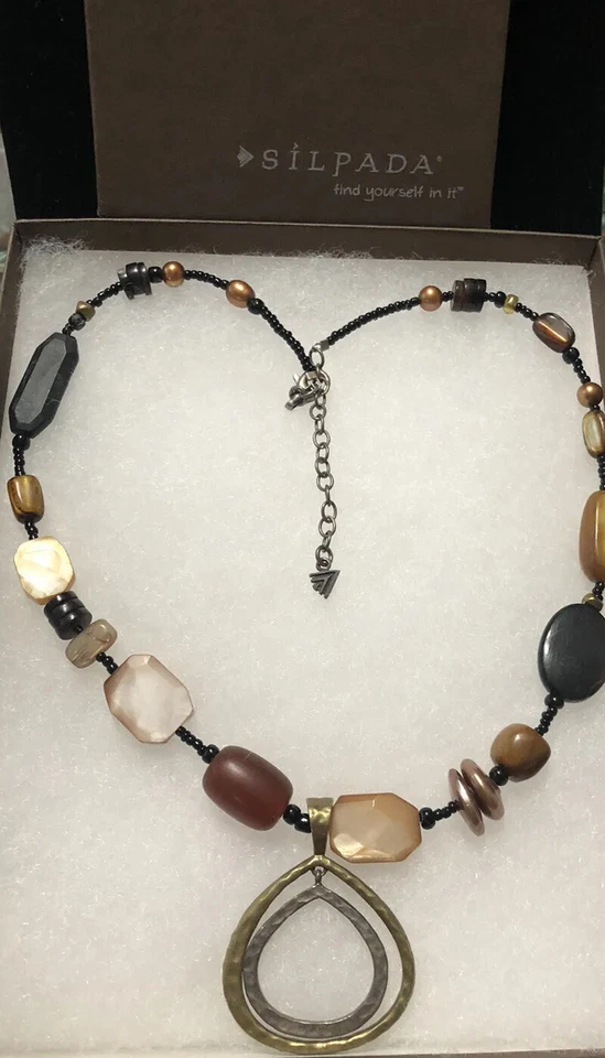 Colar pingente Silpada N1787 prata esterlina bronze pérola concha chifre  - Imagem 1 de 1