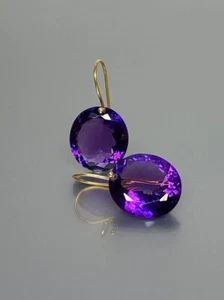 Oval Cut Natural Amethyst 925.Gold Plated Dangle Earrings For Her - Picture 1 of 3