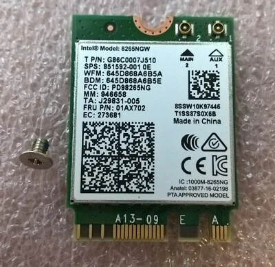 Lenovo ThinkPad L480 Intel Dual Band Wireless 8265NGW Wi-Fi + BT Board 01AX702 - Image 1 of 4