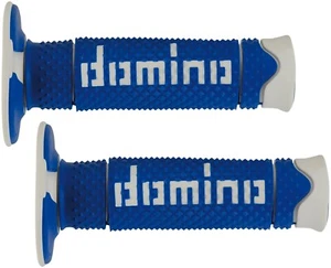 Coppia manopole Domino OFF-ROAD A260 in gomma blu bianco - Picture 1 of 1