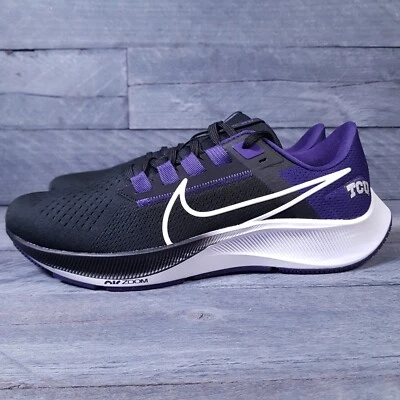 NIKE Air Zoom Pegasus 38 TCU Horned Frogs Running Shoes Mens 7-13 Black Purple - Image 1 of 4