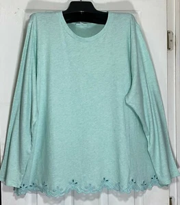J Jill women size 2X Pima cotton top Lace eyelets scalloped all around mint New - Picture 1 of 4