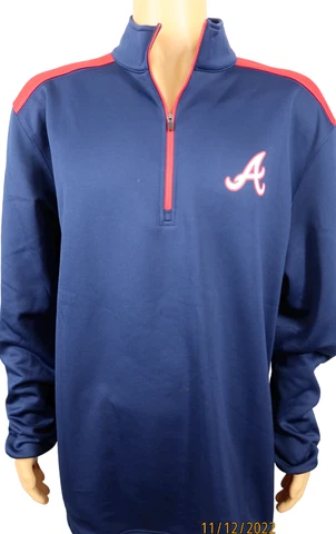 Atlanta Braves MLB Baseball 1/4 Zip Blue Pullover Sweatshirt L Cover