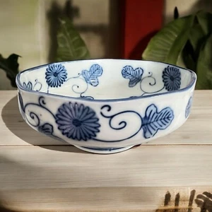 Vintage Reis Suppe Nudel Schüssel blau und weiß Blumen Achteck 5,5" Einzelportion - Bild 1 von 10