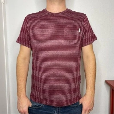 Nueva Camisa Jack & Jones Otoño Rayas Bolsillo Suave en Granate Foto 1 de 4