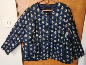 Talbots Womens Navy Floral Quilted Lightweight Puffer Jacket Size 2XL Packable - Picture 1 of 11