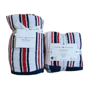 Tommy Hilfiger Handtuch 6er Set - 2 Hand-, 4 Waschlappen, rot weiß & blau, neu - Bild 1 von 2