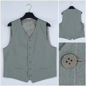 Mens Waistcoat Large Size US 42 Vintage Grey Striped Formal Wool Dress Vest - Picture 1 of 10