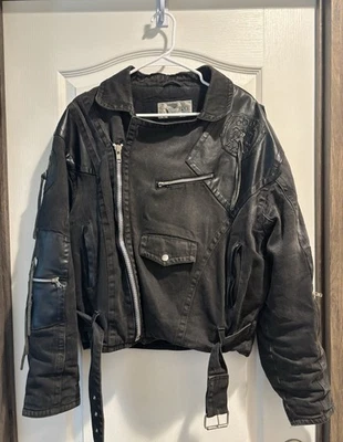 Chaqueta De Colección Code Zero Denim Negra Punk Grunge Motociclista Motocicleta Para Hombre Talla M  Foto 1 de 4