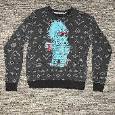 RIOT SOCIETY Blue Indian Chief Panda Bear red solo cup glasses sweater Size M - Image 1 of 4