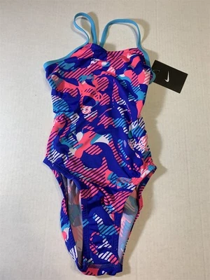 Nike Girl's Floral Camo Cut-Out Tank Swimsuit Size 24/8 NESS7110-411 New - Image 1 of 4