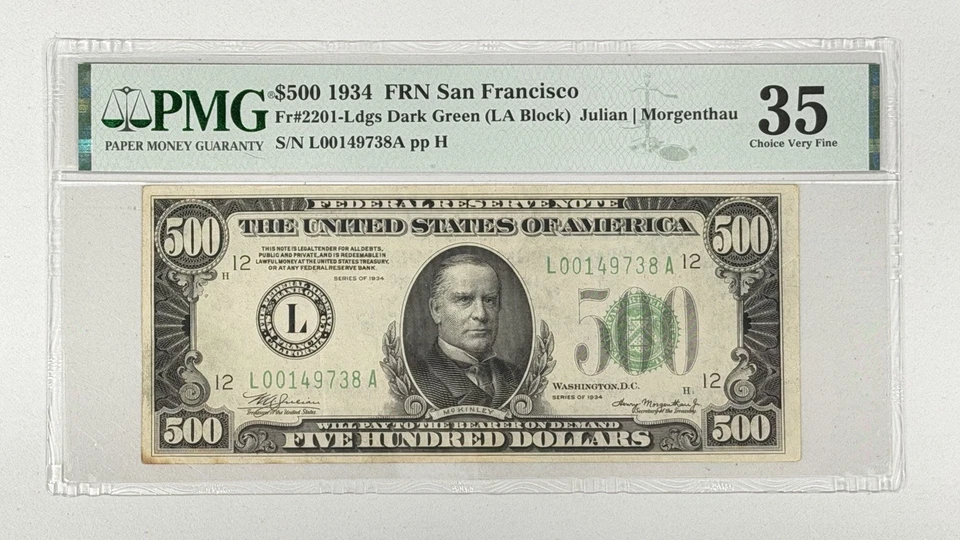 1934 $500 Federal Reserve Note PMG 35 California Banknote Fr. 2201-Ldgs - Image 1 of 2