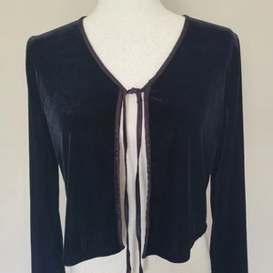 My Michelle Black Velvet Long Sleeve Tie Top Sz M Goth Vamp Whimsigoth 90s Y2K - Picture 1 of 8