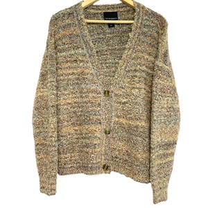 Cynthia Rowley Chunky Cardigan Sweater Womens M Brown Nubby Academia Cozy Soft - Picture 1 of 8